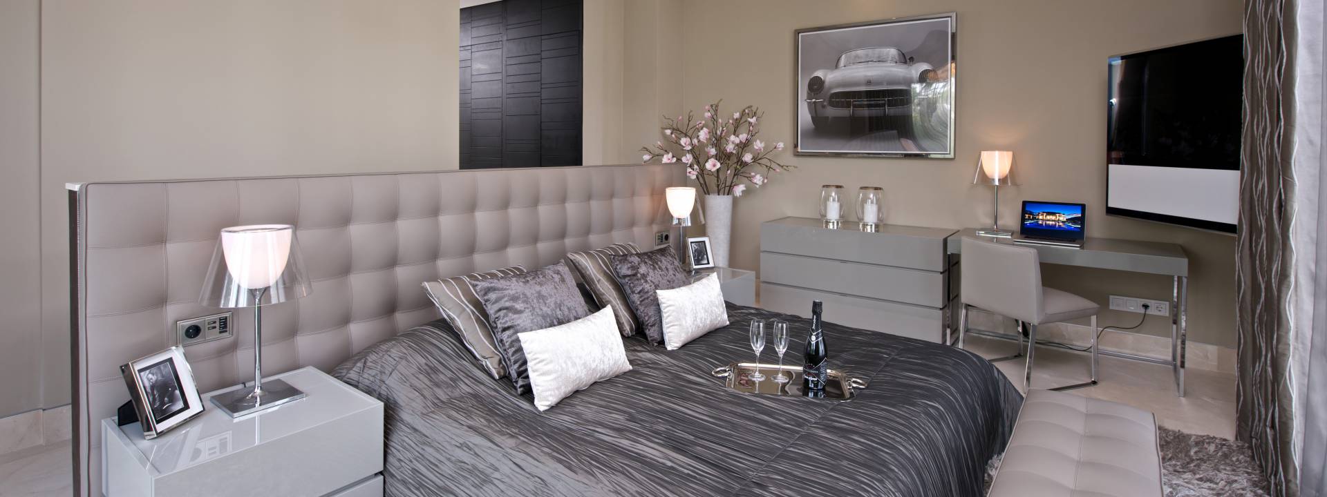 Contemporary Holiday Villa. Modern exclusive bedroom. Taylor interiors.