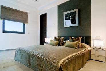 Luxury Minimalist villa.  Contemporary bedroom. 